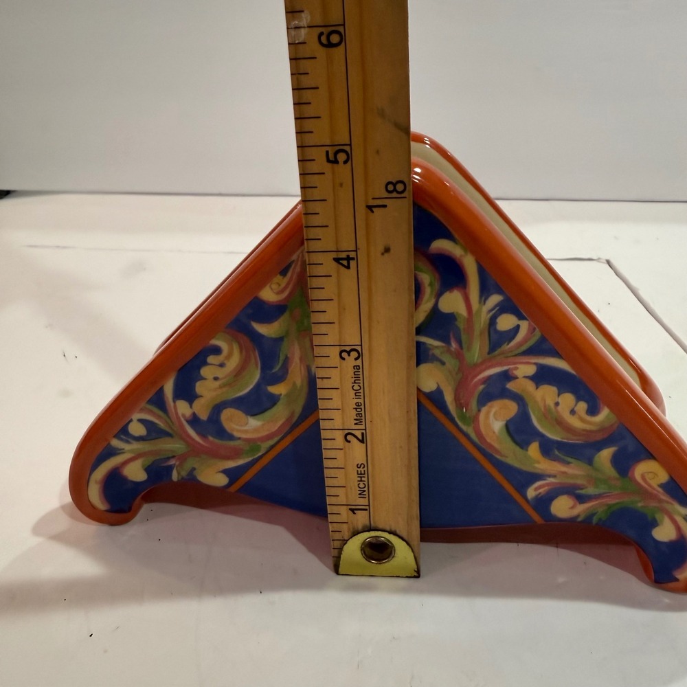 Pfaltzgraff Villa della Luna Ceramic Napkin Holder Orange Blue Whimsical 2004 - Picture 8 of 12